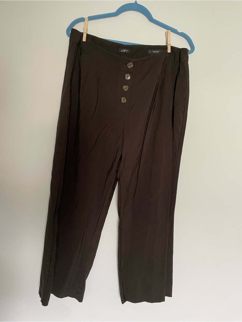 LOFT Olive Green High Waist Button Fly Wide Leg Crop Pants 12